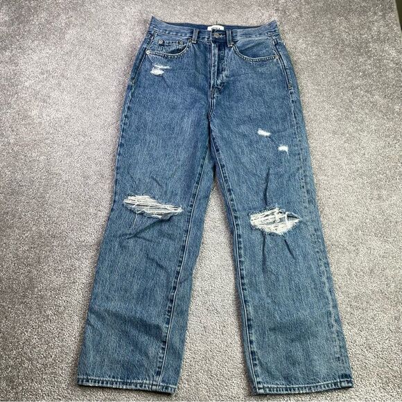 pistola Denim - Pistola Distressed Straight Leg Jeans Womens 27 Button Fly Cropped Denim